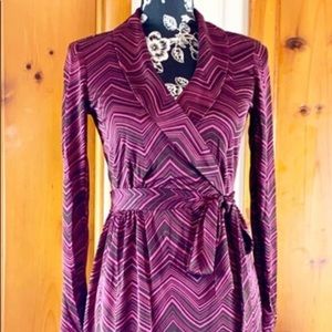 Trina Turk purple and brown chevron wrap dress - S